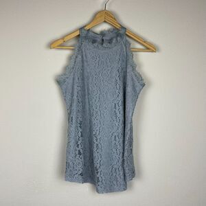 Soft Girl Coquette‎ Lace Sleeveless Top High Neck Sz S Fairy Berryou Y2K Blue